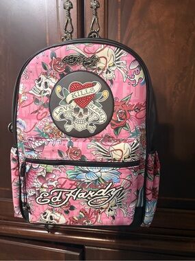 Ed Hardy Pink Tattoo Skull & Rose Backpack